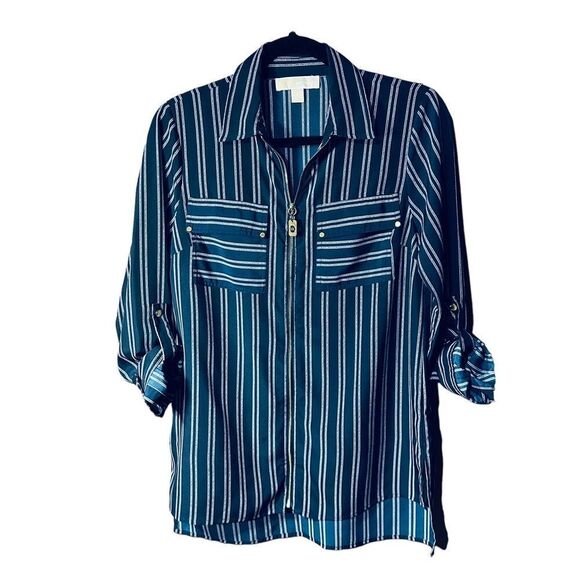 Michael Kors Blue & White Long Sleeve Top Sz S - Picture 1 of 6